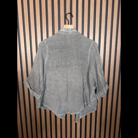 Meo Meli Cardigan OS Womens Gray Open Front Cropped Linen Cotton Woven Knit - Picture 2 of 7